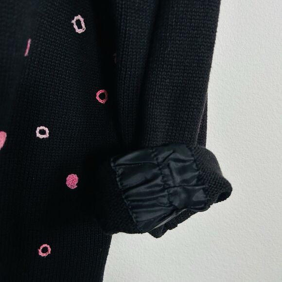 VTG April Cornell Size S Black Cardigan Pink Polka Dot Embroidery - Picture 9 of 9